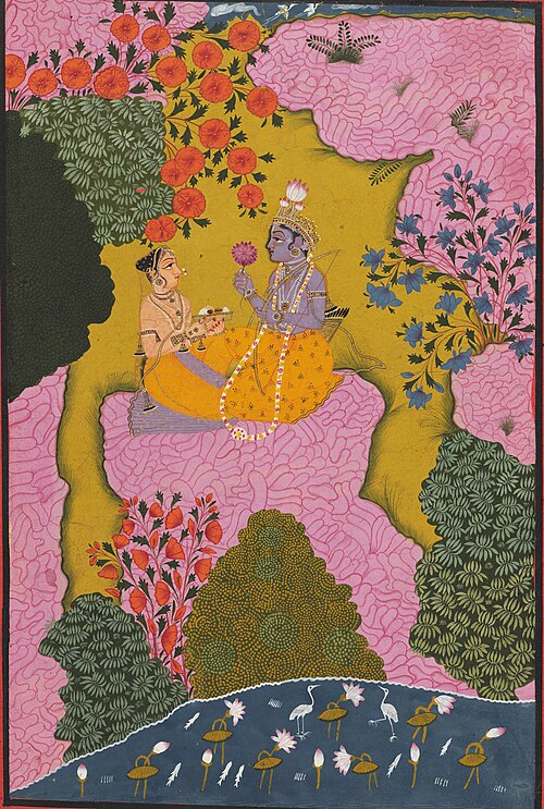 Sita offering fruits to Rama in Dandaka forest, 1800, 