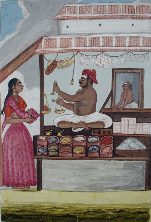 A bazaarwalla and a customer, , 
