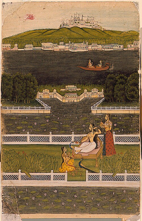 A beautiful woman on a lake terrace, , 