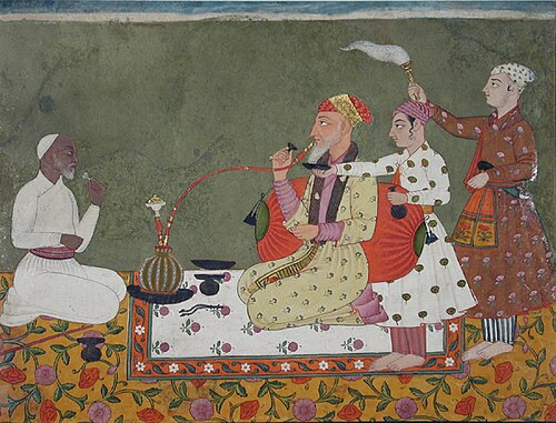 A Bilaspur raja seated with an elderly Muslim, 1725, 