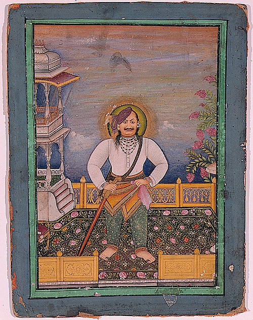 A Bundelkhand Raja standing on his terrace, , 