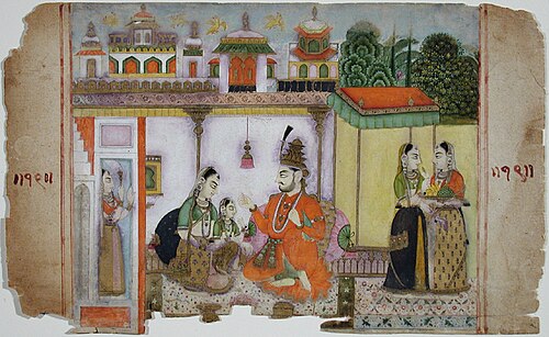A king seated with a woman and child, , 