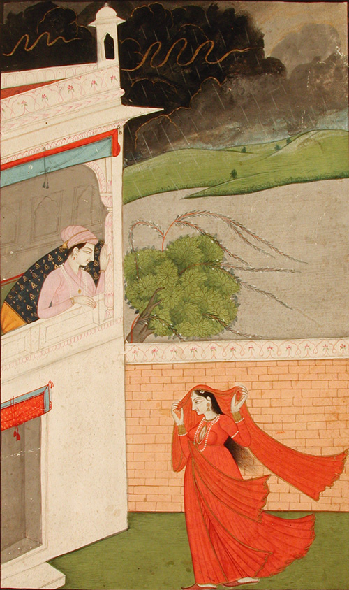 A lady comes to her lover's house in a rainstorm, , 