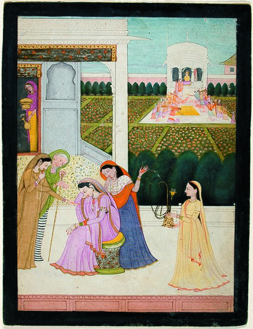 A lady disconsolate, while the others play Holi, , 