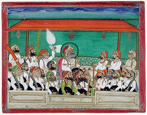 A maharana smoking his hookah in durbar, , 