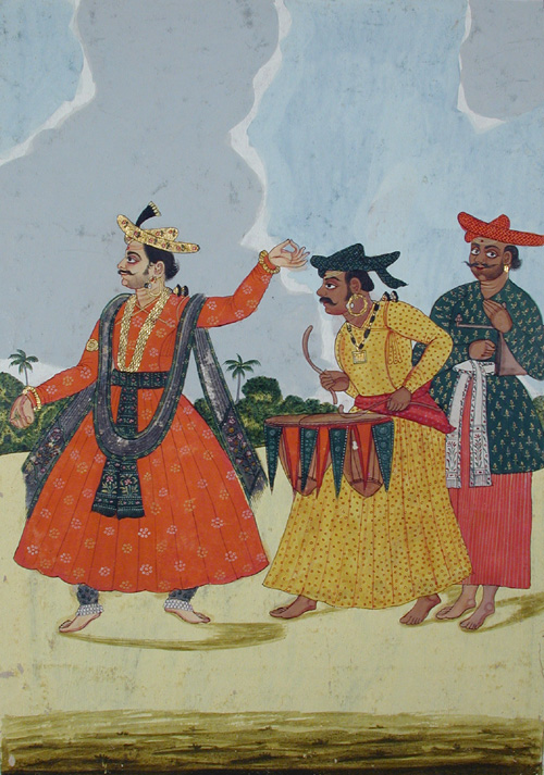 A male dancer accompanied by two musicians, , 