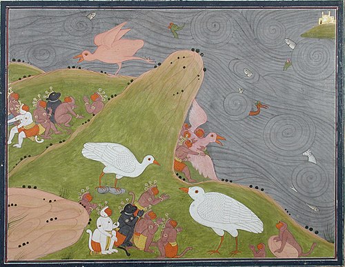 The monkey and bear armies are aided by giant birds, , 