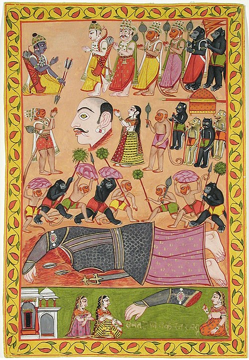 The monkey and bear armies stone a beheaded giant, , 