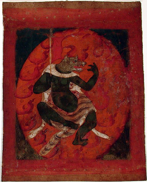 The wolf-headed goddess Lung-la holding a banner, , 