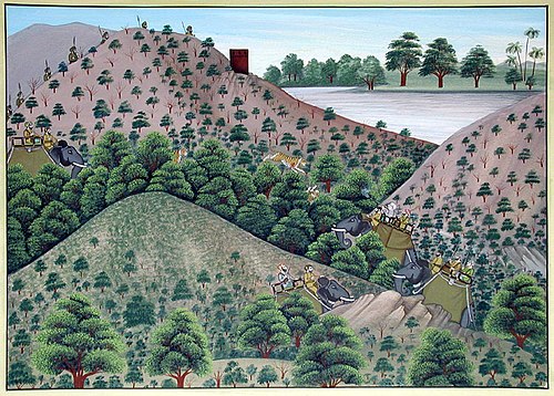 Tiger hunt with a river in the background, , 