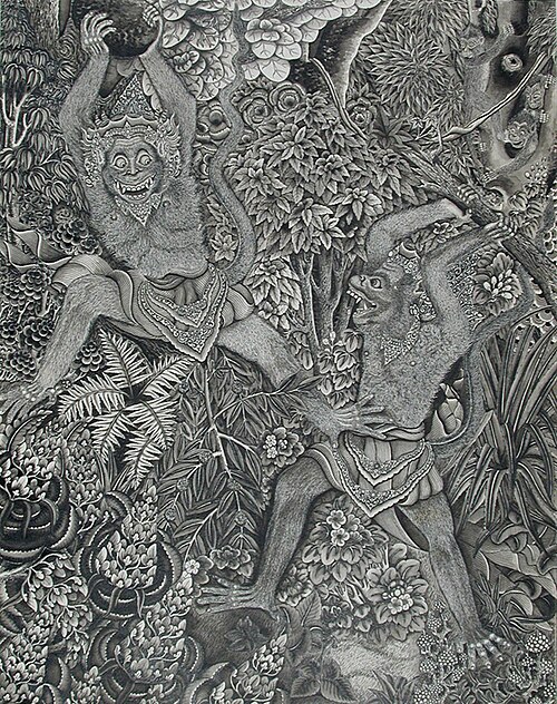 Two demon monkeys fight in the jungle, , 
