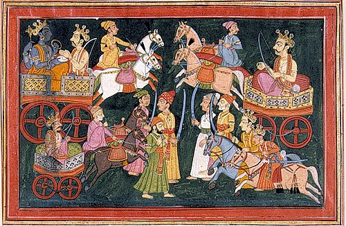 Vishnu in a chariot with Arjuna, , 