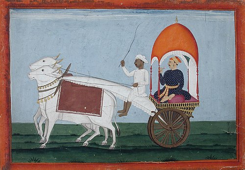A noble in a bullock cart with canopy, , 