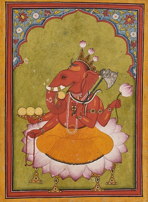 Lord Ganesha relishing modakaq - Laddoo, 1746, 