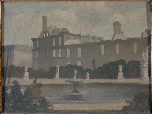 Vue du palais des Tuileries, après l'incendie de la commune : le pavillon de Marsan et l'aile du thé, 1880, 