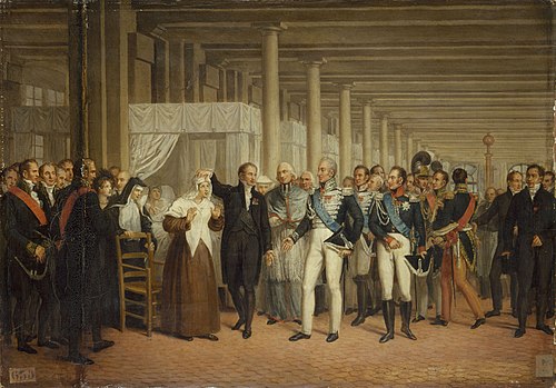 Guillaume Dupuytren (1777-1835), à l'Hôtel-Dieu, présente à Charles X une opérée des yeux, 1825, 