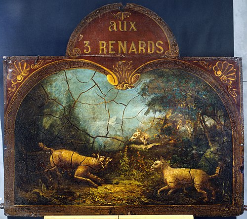 Aux trois renards. Enseigne de marchand de vins. Rue Chanoinesse, 4ème arrondissement, Paris, 1801, 