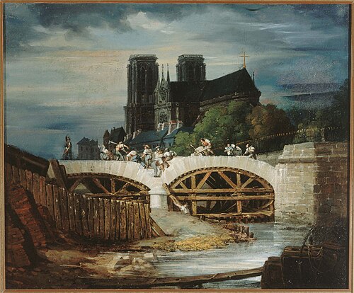 Construction du pont de l'Archevêché, vers 1828, 1828, 