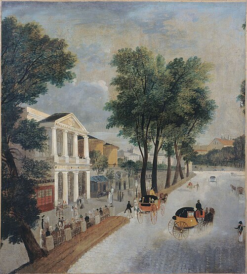 Le théâtre des Variétés et les rotondes des panoramas, boulevard Montmartre, vers 1820, 1820, 