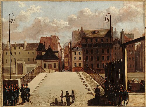 Le Pont de l'Archevêché gardé par les troupes, pendant la révolution de 1848, 1848, 