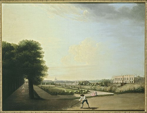 La place Louis XV en construction, vue du jardin de l'hôtel de Resnel, vers 1760, 1760, 