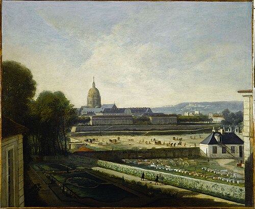 Le dépôt des marbres et l'esplanade devant le pont tournant des Tuileries, avant la construction de , 1750, 