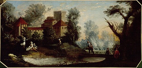 Paysage avec château fort. Dessus-de-porte (P790-2), 1701, 