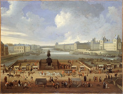 Le Pont-Neuf, vu de l'entrée de la place Dauphine, le quai Malaquais avec le collège des Quatre-Nati, 1601, 
