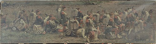 Scène militaire : les tambours du 1er régiment des grenadiers de la Garde (fragment du panorama de R, 1883, 