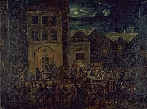 Transport des filles de joie du dépôt Saint-Martin à la Salpêtrière, vers 1750, 1750, 
