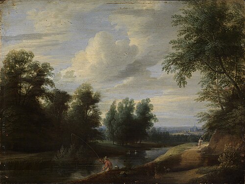River bank with a fisher man, 1674, 
