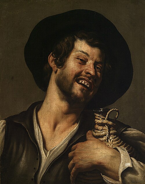 Laughing peasant with bottle of wine, 1622, 