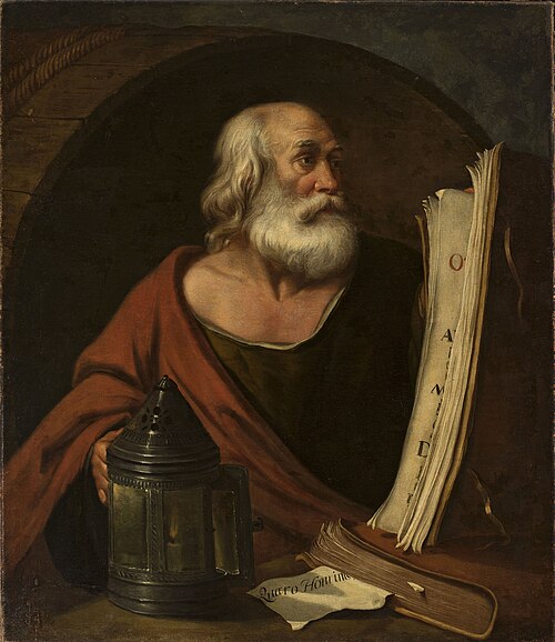 Diogenes in the barrel, 1675, 