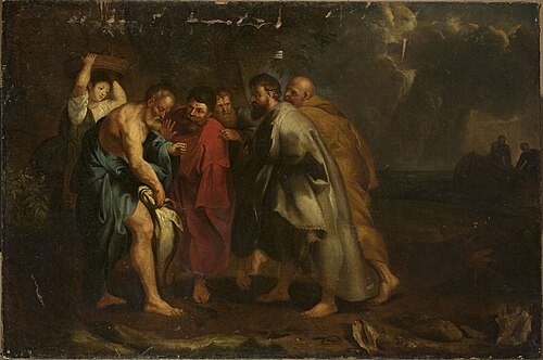 Apostles finding a coin inside a fish (Matthew 17:27), , 