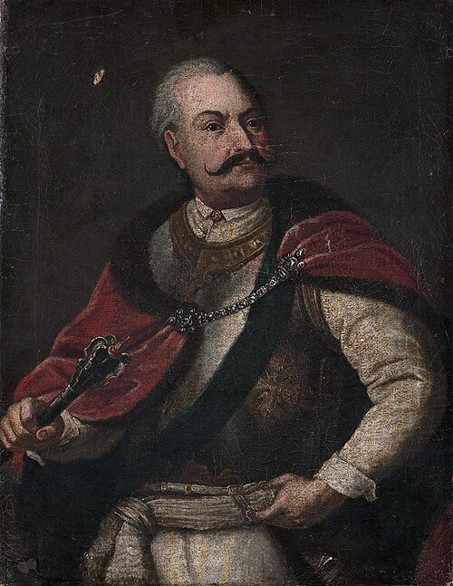 Portrait of prince Samuel Korecki /?/ Pogonia coat of arms (1621–1651), starosta of Ropczyce, 1750, 