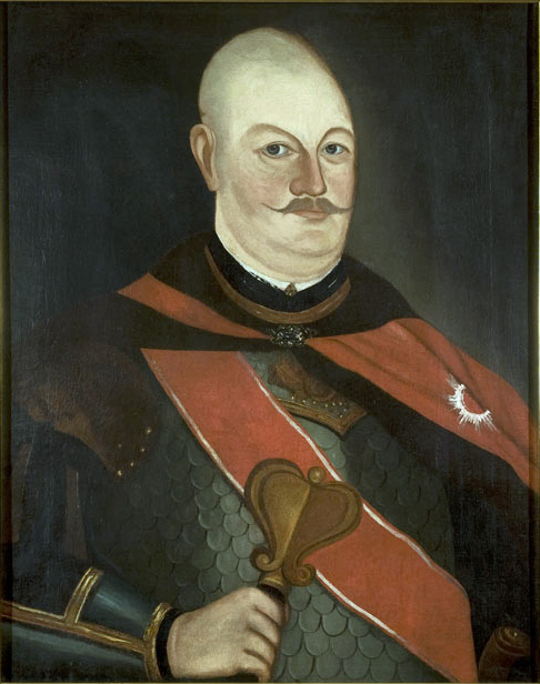 Portrait of Michał Górski, Nałęcz coat of arms,ensign of Samogitia, 1800, 