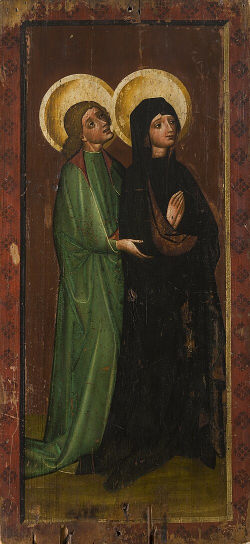 Our Lady of Sorrows and St John the Evangelist from the scene of the Crucifixion. The wing of the al, 1452, 