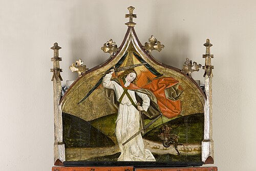 Saint Michael the Archangel. Altar retable from the church in Moszczenica Niżna – finial., 1480, 
