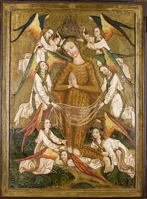 Św. Maria Magdalena unoszona przez anioły. Retabulum ołtarzowe z kościoła w Moszczenicy Niżnej - kor, 1480, 