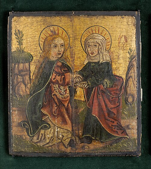 The Annunciation; Visitation to St Elizabeth; Saint Dorothy. Triptych Wing, 1517, 