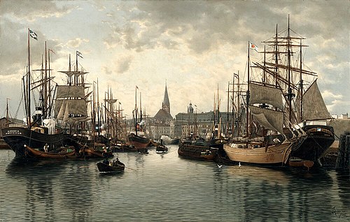 Port of Szczecin with a panorama of the city, 1899, 