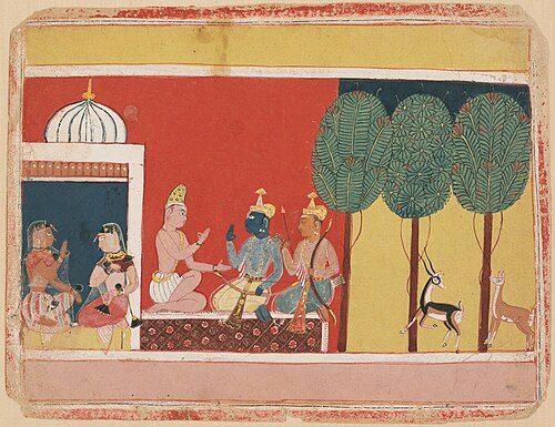 Rama and Lakshmana Converse with Atri at His Ashram While Sita Talks to his Wife, Anasuya; from a Ra, 1635, 
