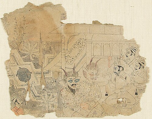 Demons Before Kamsa, preparatory drawing for the Kota Bhagavata Purana, 1627, 