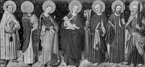 Mary with the child flanked by six saints, 1468, 