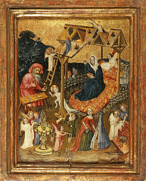 The Holy Family in the stable with angels, 1400, 