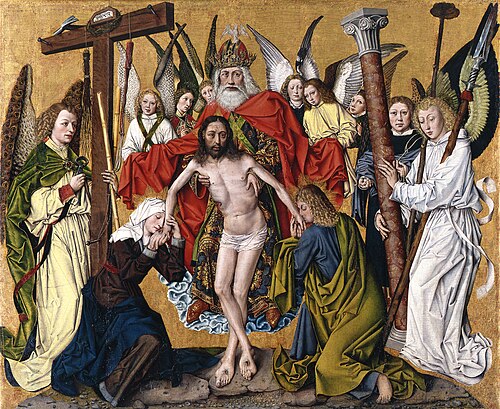 The Throne of Mery with the Virgin, St. John, and Angels with the Arma Christi, 1475, 