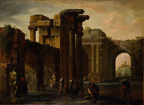 Landscape with architecture and figures, , 