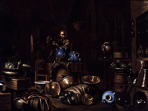 A Man Filling Wet Drug Jars in an Apothecary Shop, 1650, 
