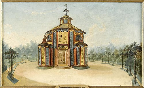 Vue du parc du château de Chantilly : le kiosque chinois, 1780, 