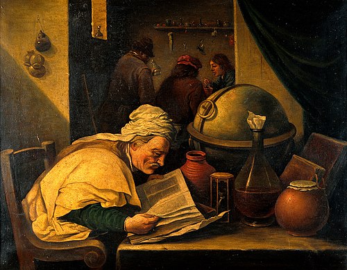An alchemist in his laboratory., , 